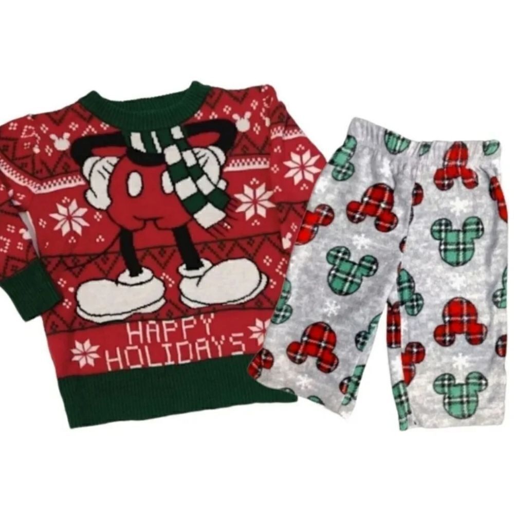 Disney VTG Mickey Mouse Knit Sweater And Printed Mickey Fleece Pants 12M 1990s